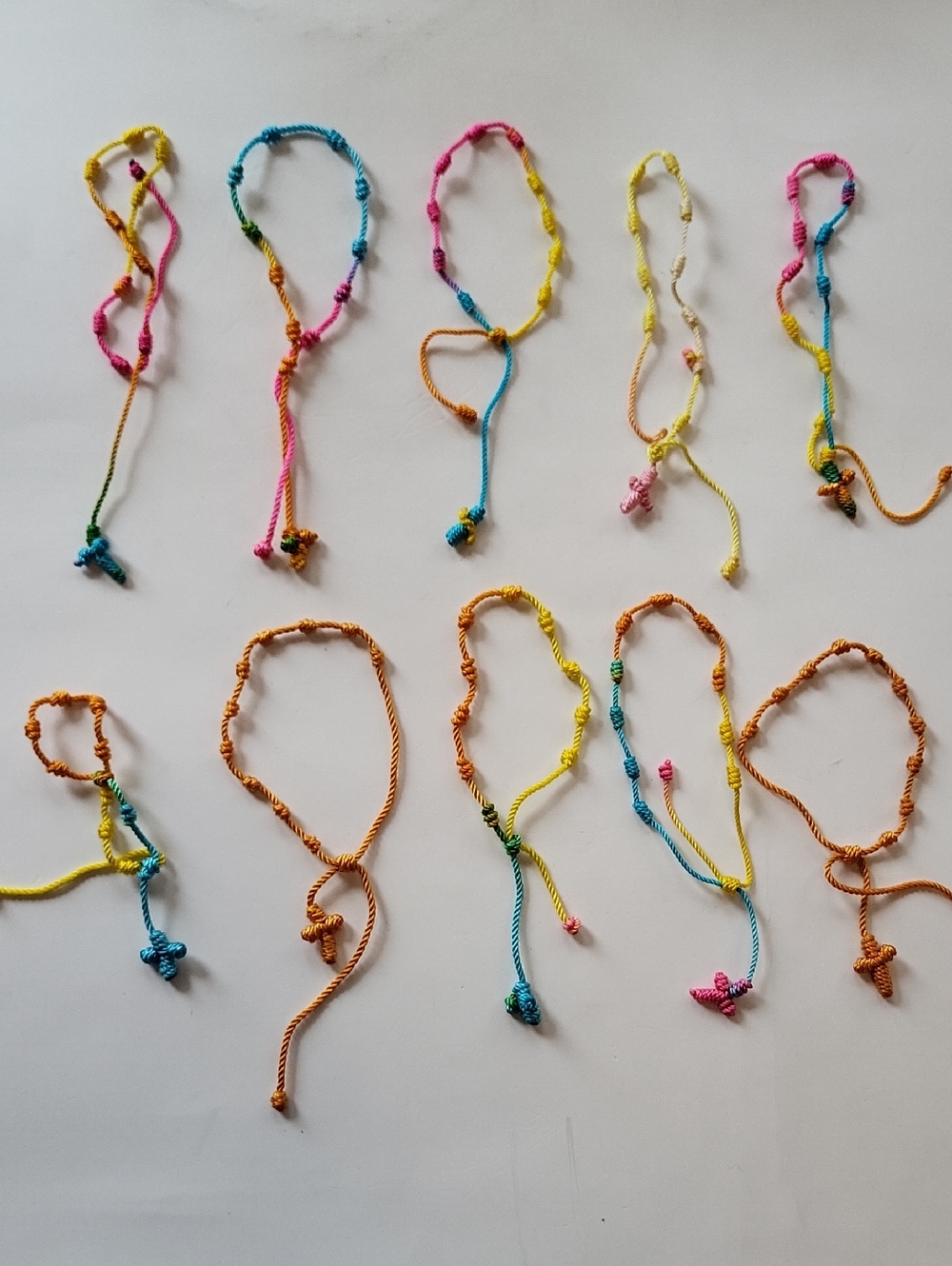 Knotted Cord Rosary Cross Prayer Bracelets Lot of 10